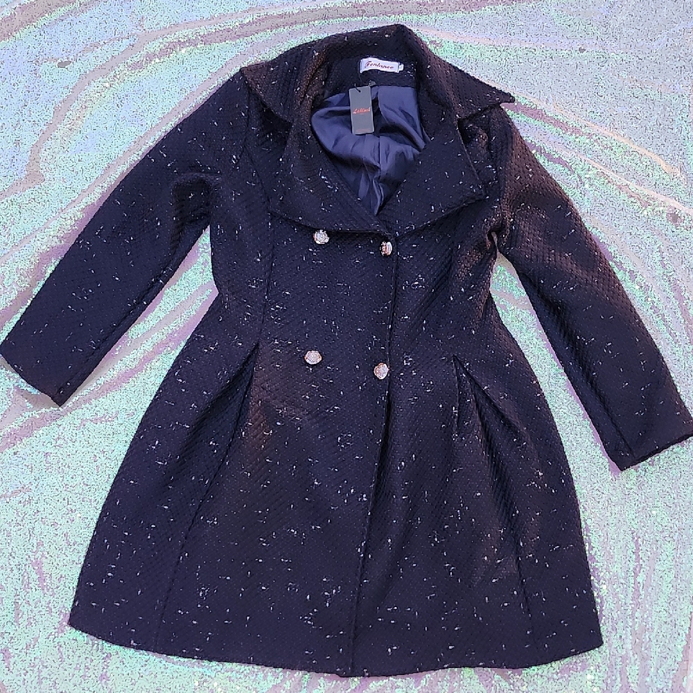Elegant Navy Double-Breasted Coat Jacket WOMEN'S XXL NWT